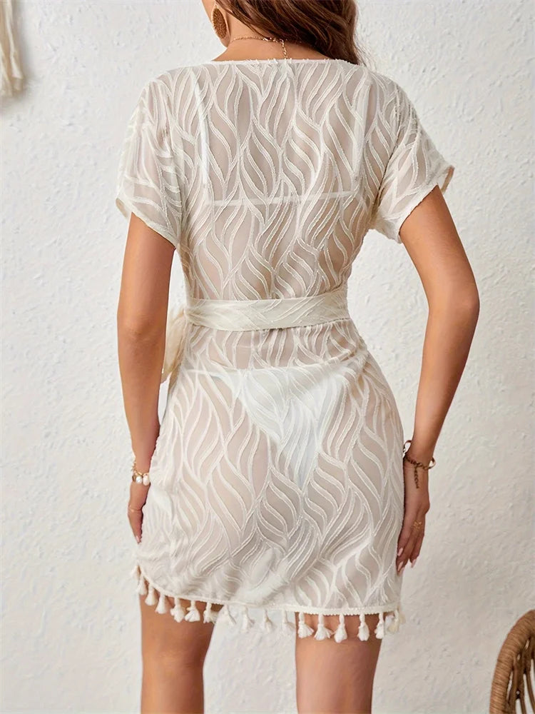 Robe portefeuille Soléa Sunset – Imprimé feuilles transparent